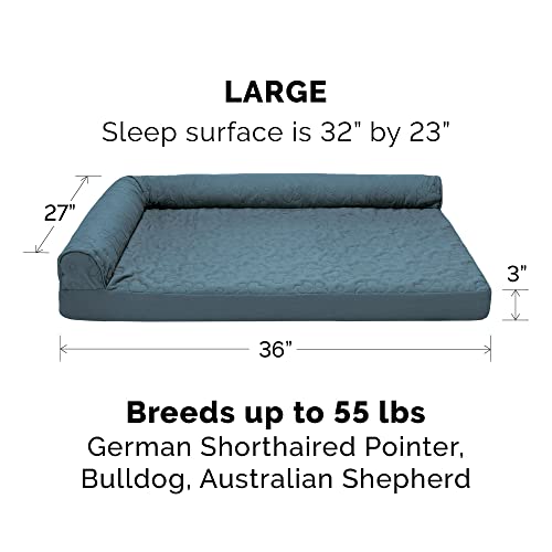 Furhaven Orthopedic Dog Bed for LargeMedium Dogs w Removable Bolsters Washable Cover For Dogs Up to 55 lbs Pinsonic Quilted Paw L Shaped Chaise Bluestone Large - Image 3