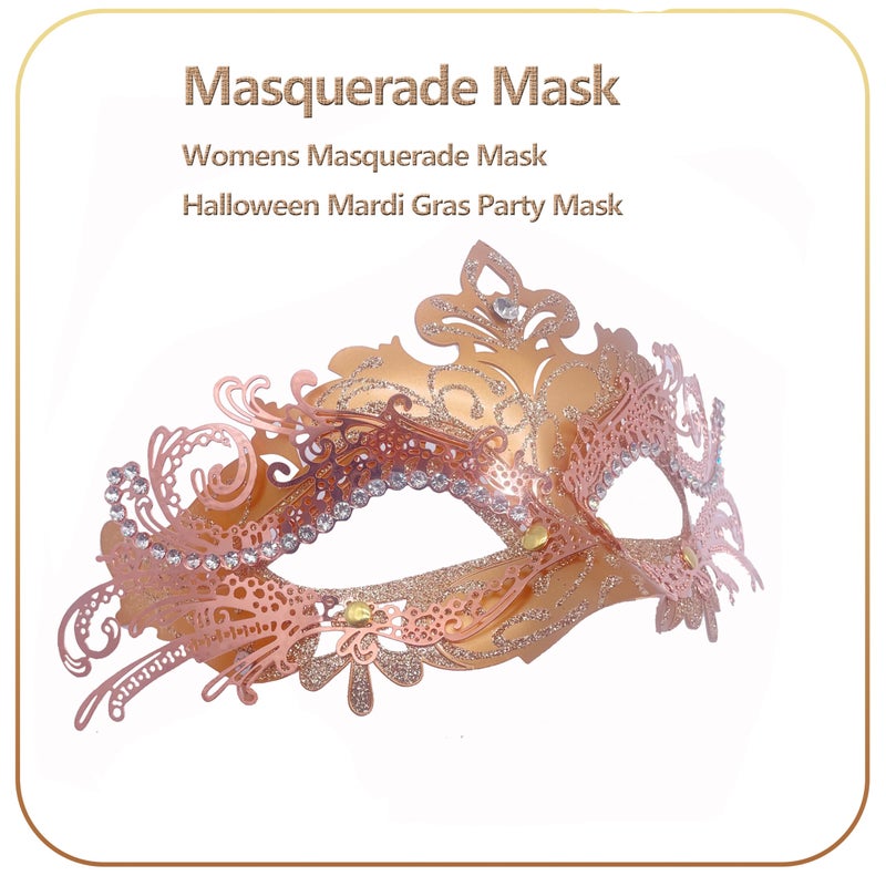 Geek-M Women/Men Masquerade Metal Masks Venetian Halloween Costume Mask Mardi Gras Mask (Rose Gold) - Image 2