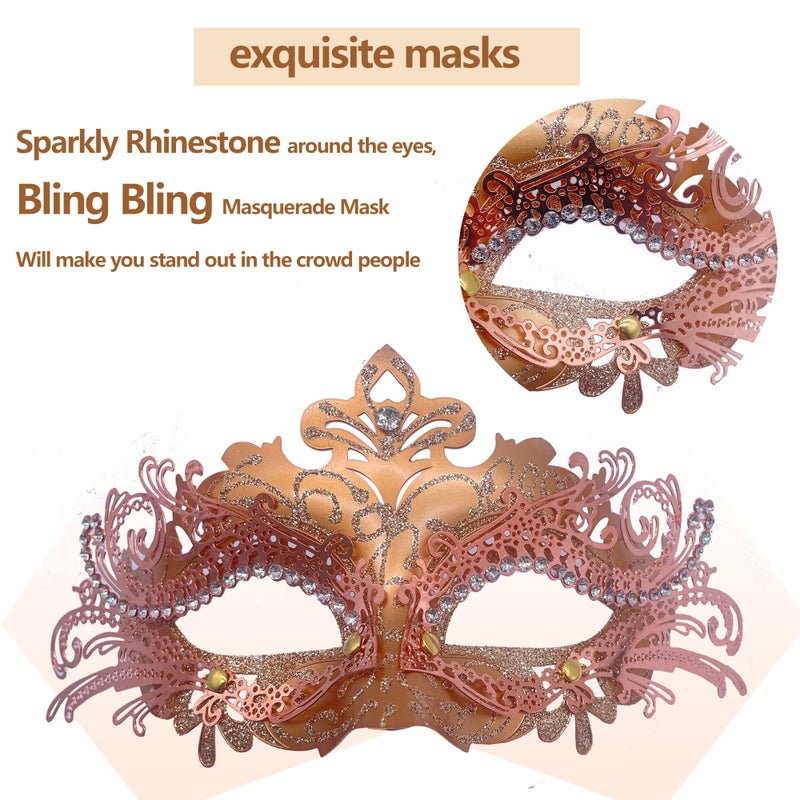 Geek-M Women/Men Masquerade Metal Masks Venetian Halloween Costume Mask Mardi Gras Mask (Rose Gold) - Image 3