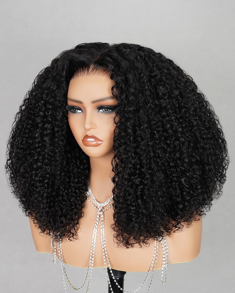 MEGALOOK MEGALOOK SalonQuality Special Kinky Curl Wig Human Hair 250 Density Ready to Go Glueless Wigs Human Hair Pre Plucked Pre Cut HD Lace 6x6 Closure Wig Bleached Tiny Knots 18 Inch