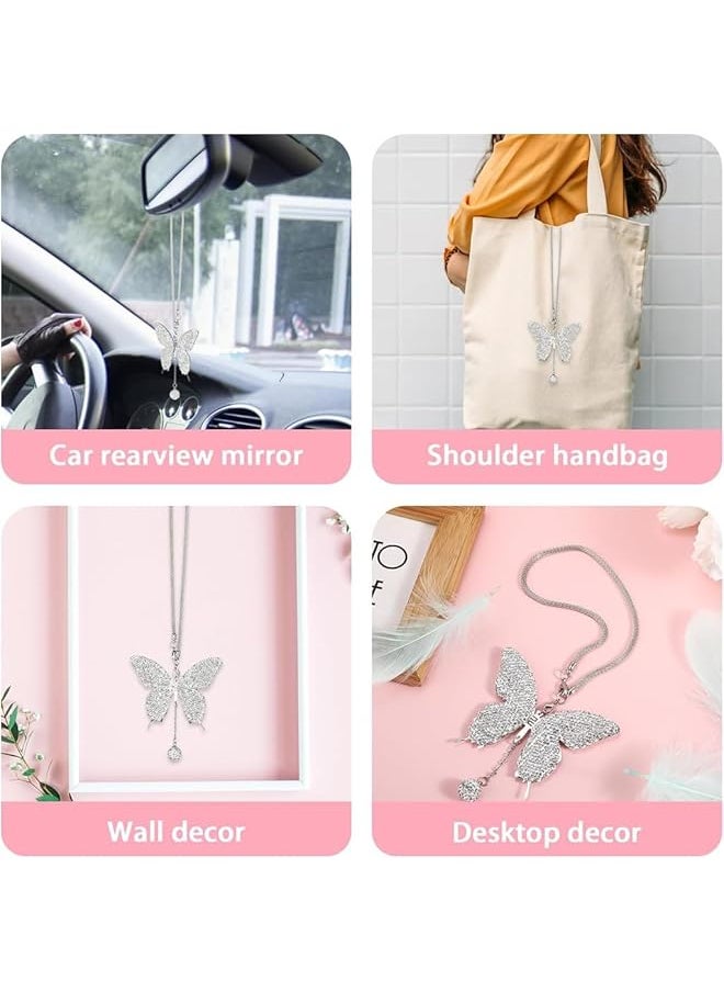 erorex - Butterfly Car Accessories Car Interior Mirror Ornaments Car Bling Rearview Mirror Accessories Diamond Car Hanging Ornament Lucky Hanging Pendant Car Accessories For Women White - Image 1