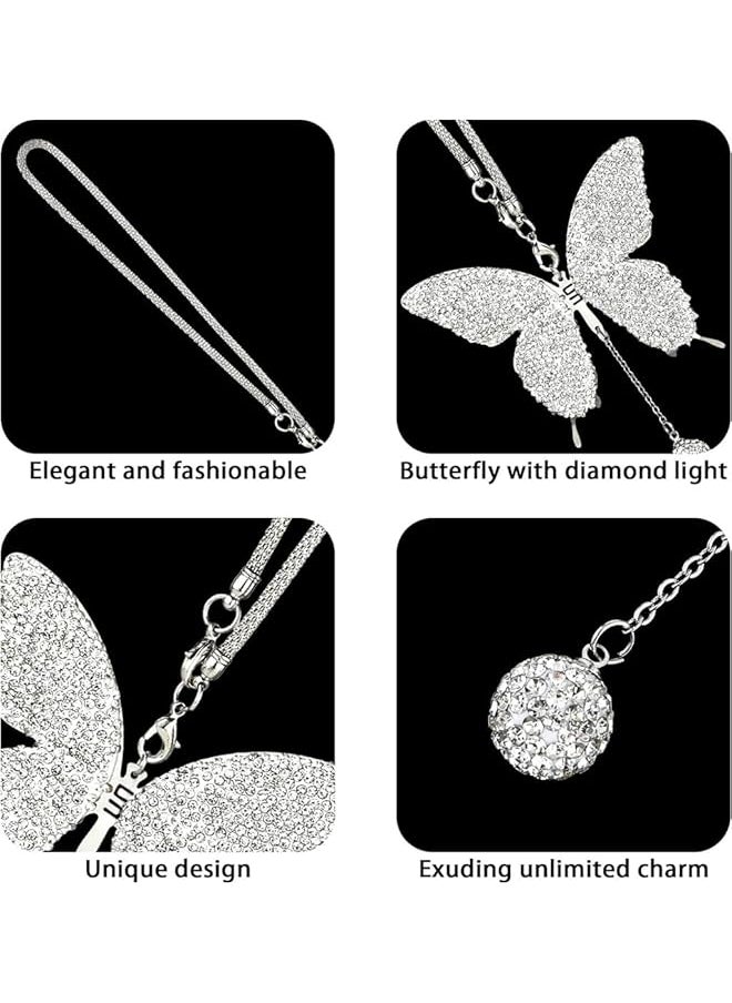 erorex - Butterfly Car Accessories Car Interior Mirror Ornaments Car Bling Rearview Mirror Accessories Diamond Car Hanging Ornament Lucky Hanging Pendant Car Accessories For Women White - Image 1