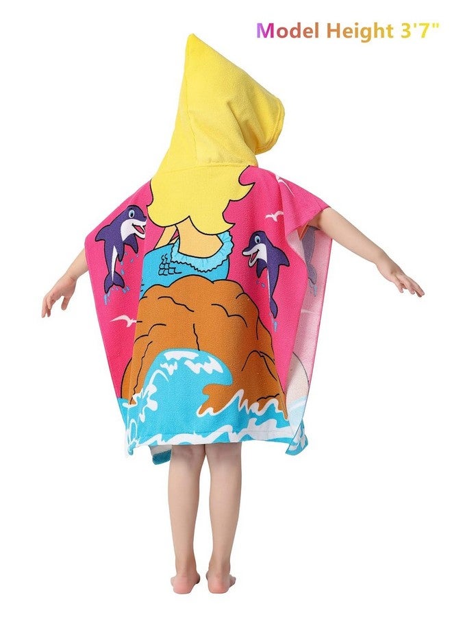 W2S Printed Hooded Poncho Bath Towels for Kids. Soft Absorbing Cartoon Printed Towels Full Size. 0-6 yrs, Size: 60x120 cm. (Mermaid) - Image 2