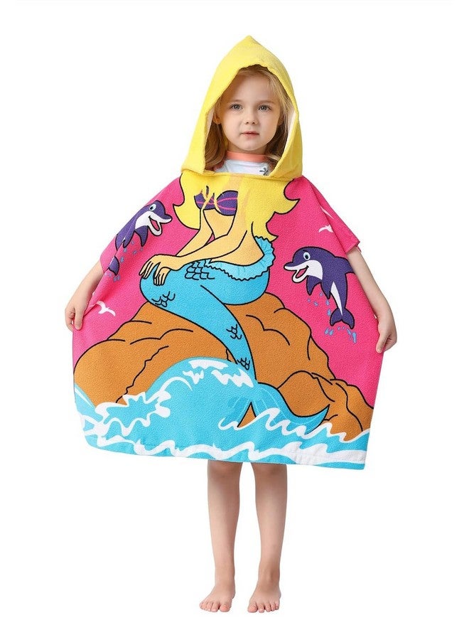 W2S Printed Hooded Poncho Bath Towels for Kids. Soft Absorbing Cartoon Printed Towels Full Size. 0-6 yrs, Size: 60x120 cm. (Mermaid) - Image 1