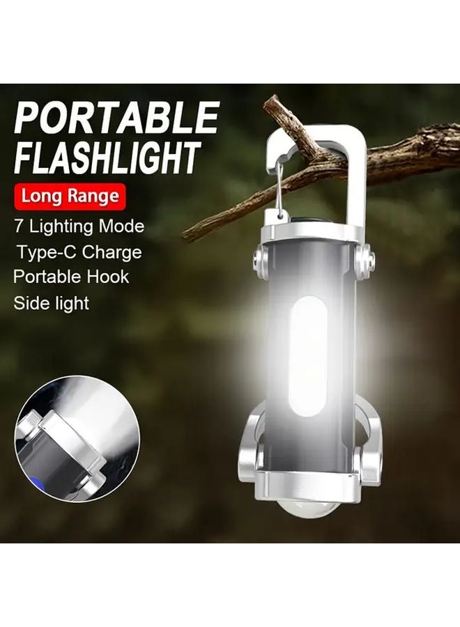 Portable USB Hands Free Flashlight 7 Mode Type C Charging Hook Belt Clip 1pc - Image 2