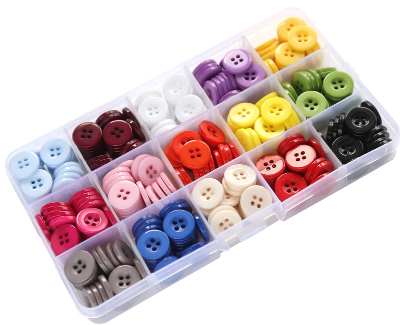 GANSSIA 58 Inch 15mm Mix 15 Colors Buttons for Sewing 4 Holes Resin Button for Crafts Scrapbooking Pack of 300 PCS with Box Each Color 20 PCS