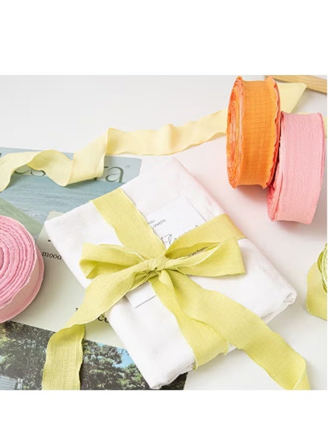 Double-sided ribbons, polyester ribbons, for DIY handicrafts, bows, gift wrapping - fringed flax wavy ribbons for bouquets, cake decorations, and flower wrapping - Image 2