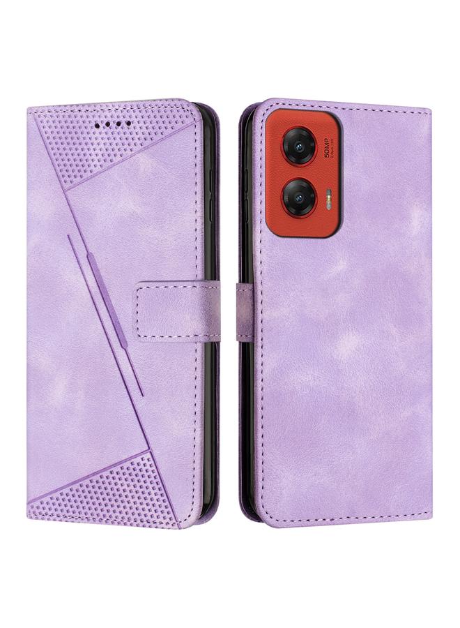 Green Tiger For Motorola Moto G Stylus 5G 2024 Dream Triangle Leather Phone Case with Lanyard(Purple)