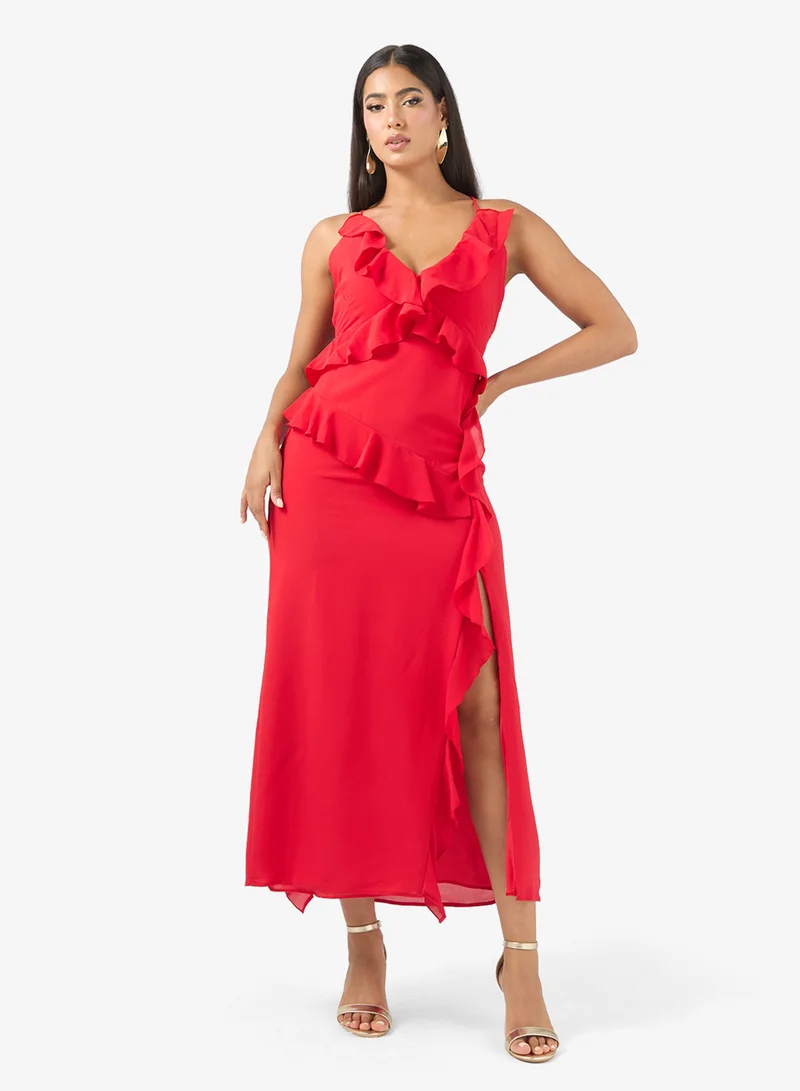 Ruffled Slit Dress