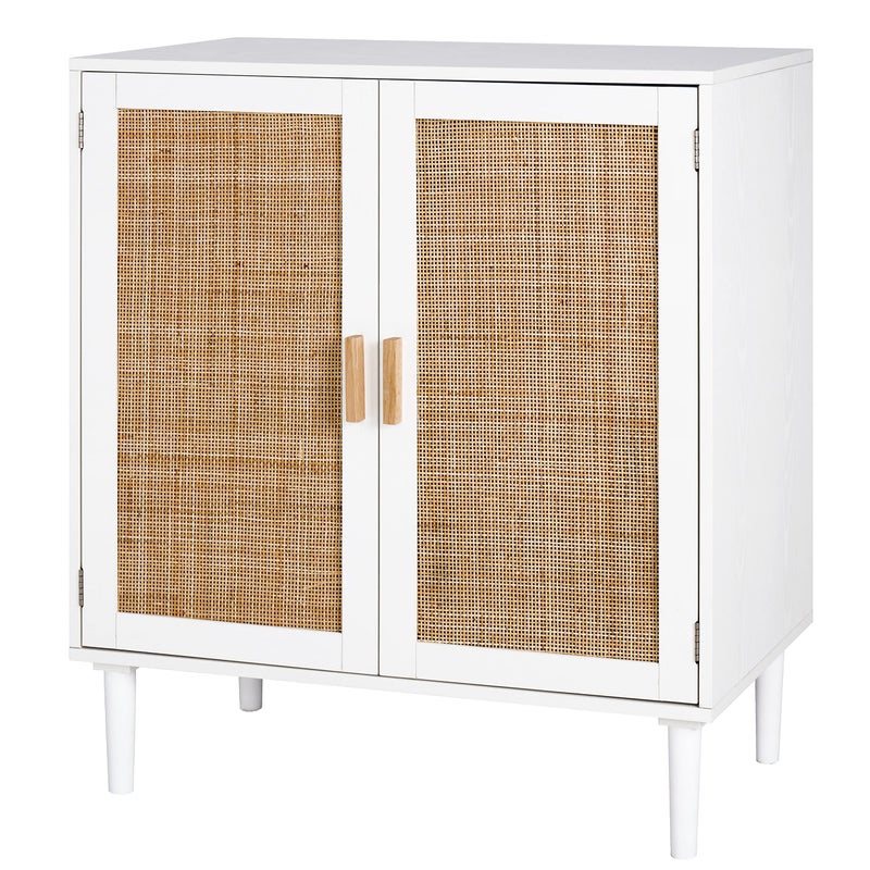 Finnhomy Finnhomy Sideboard Buffet Cabinet Kitchen Storage Console with Rattan Decorated Doors Liquor Buffet Dining Room Hallway Cupboard Console Table Accent Cabinet 315X 158X 346 Inches White 