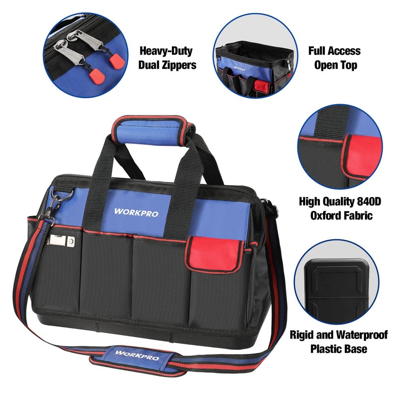 WORKPRO Tool Bag, 18 Inch Tool Bag with Waterproof Molded Base, Open Top Tool Organizer Bag with 20 Pockets, Adjustable Shoulder Strap - Image 3