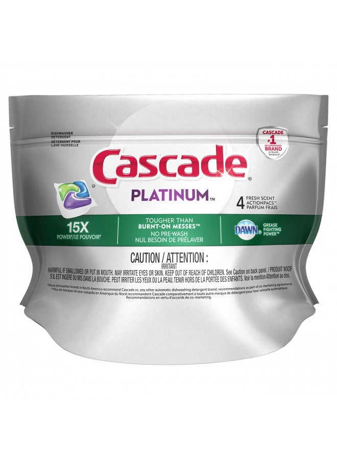 Cascade Platinum ActionPacs Dishwasher Detergent, Fresh, 4 Count - Image 1