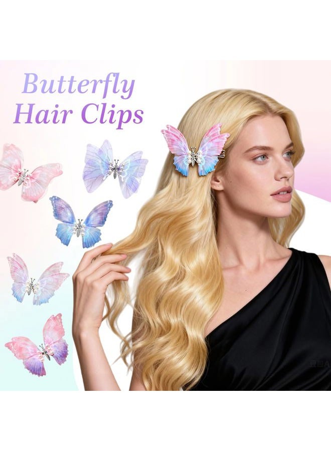 ASTRQLE 5 Pcs 3D Colorful Moving Wings Butterfly Hair Clips Realistic Colorful Organza Butterfly Handmade Hair Clips Barrette Hair Pins Hair Accessories for Women Girls - Image 4