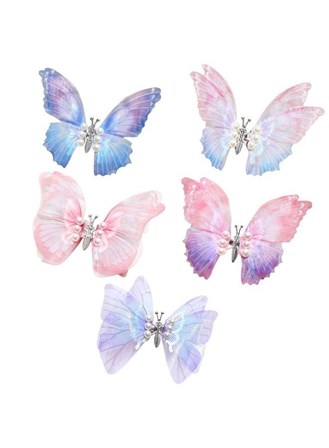 ASTRQLE 5 Pcs 3D Colorful Moving Wings Butterfly Hair Clips Realistic Colorful Organza Butterfly Handmade Hair Clips Barrette Hair Pins Hair Accessories for Women Girls - Image 1
