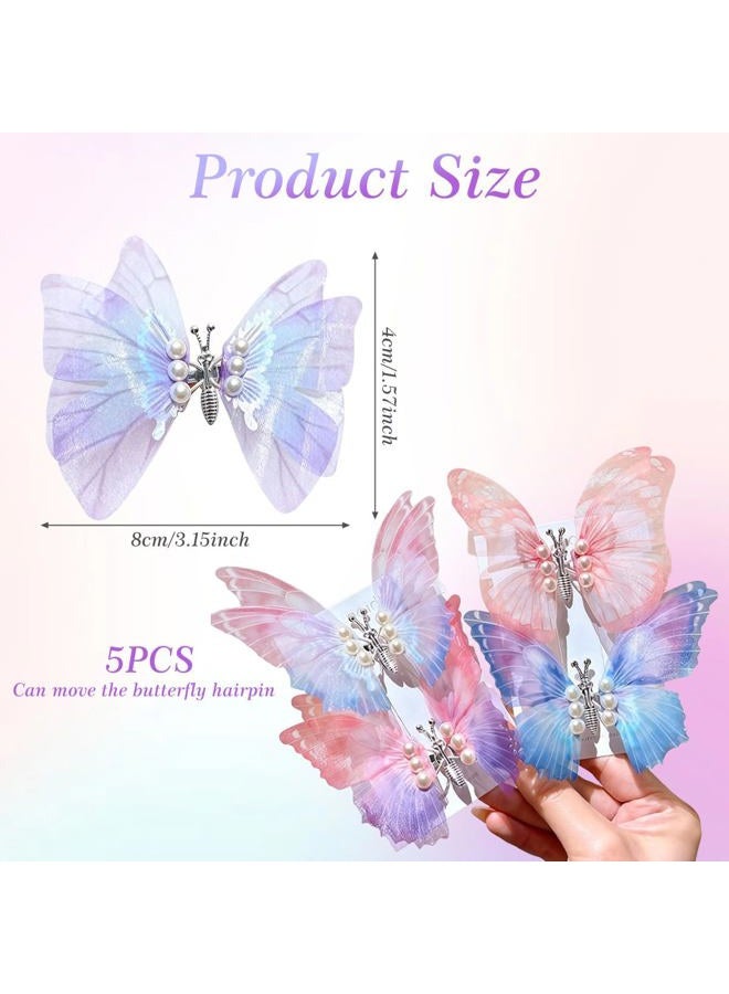 ASTRQLE 5 Pcs 3D Colorful Moving Wings Butterfly Hair Clips Realistic Colorful Organza Butterfly Handmade Hair Clips Barrette Hair Pins Hair Accessories for Women Girls - Image 2