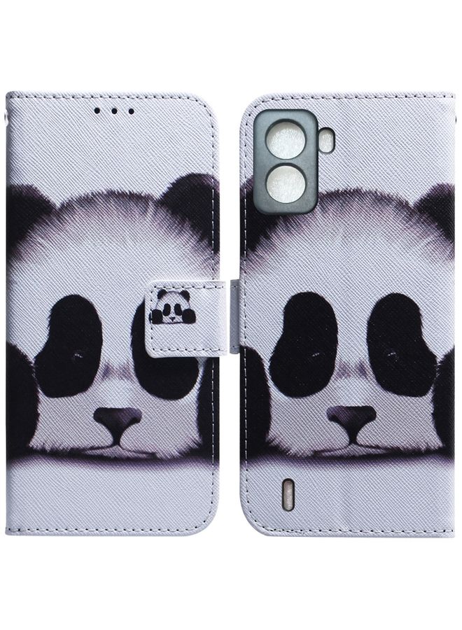 Case Cover For For Tecno Pop 6 No Fingerprints Coloured Drawing Leather Phone Case(Panda)