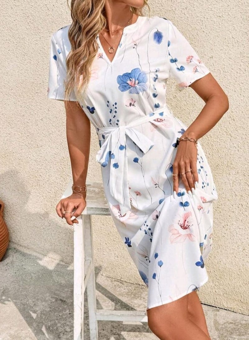 Shein SHEIN Clasi Women's Casual Floral Print Notch Neck Short Sleeve Summer Dress  - Image 2