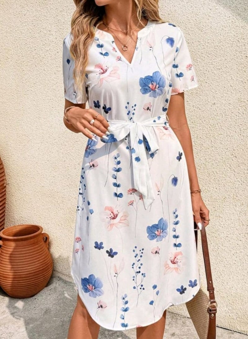 Shein SHEIN Clasi Women's Casual Floral Print Notch Neck Short Sleeve Summer Dress  - Image 5