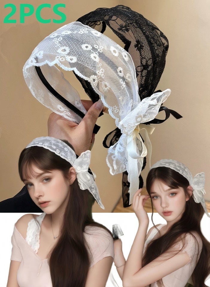 2 PCS Lace Butterfly Hairband, High Pressure Headband, Lovely Butterfly Hair Accessories for Daily Use, Women's Headband, Hair Accessories,(White,Black) - Image 1