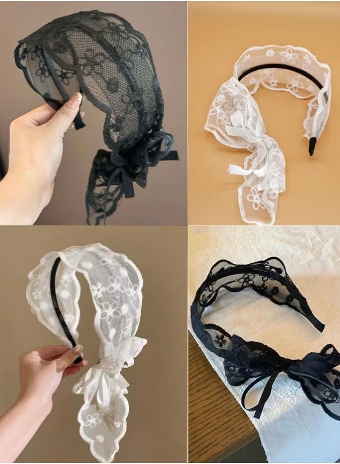 2 PCS Lace Butterfly Hairband, High Pressure Headband, Lovely Butterfly Hair Accessories for Daily Use, Women's Headband, Hair Accessories,(White,Black) - Image 5