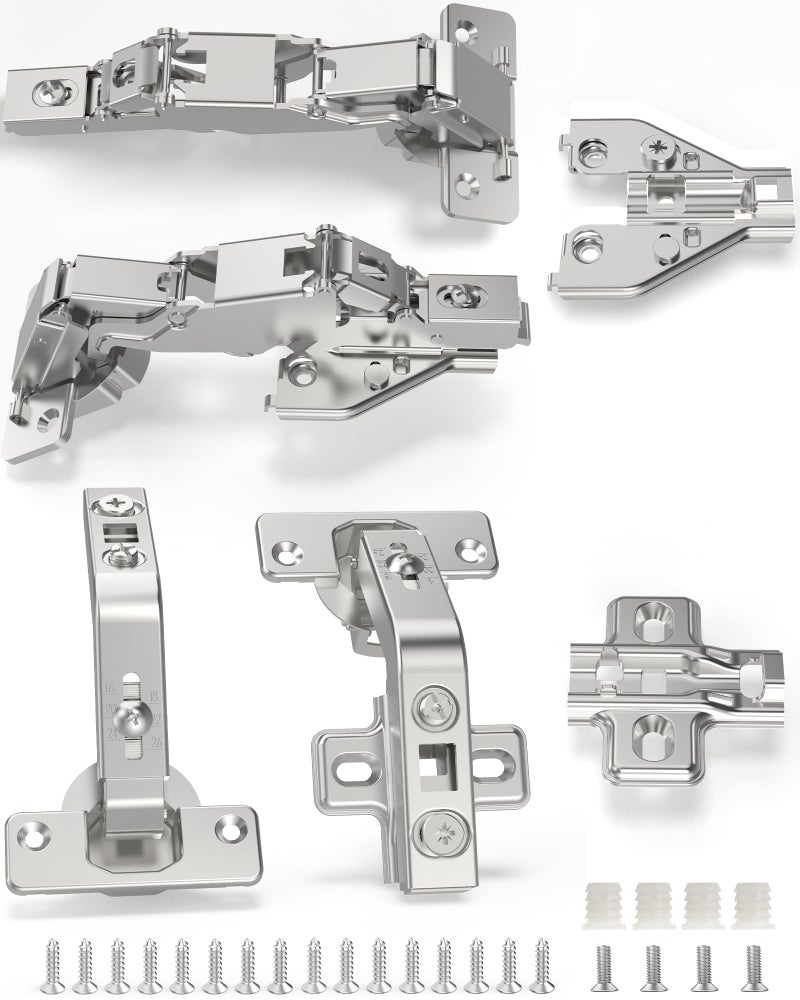 Chibery 2 Pair 135 Degree & 165 Degree Hinges Kit for Pie Corner Cabinets, Hidden Lazy Susan, Face Frame Self Closing, Clip On, Smooth Slow Close, Concealed Mount for Bi-fold Door, Kitchen Cupboard - Image 1