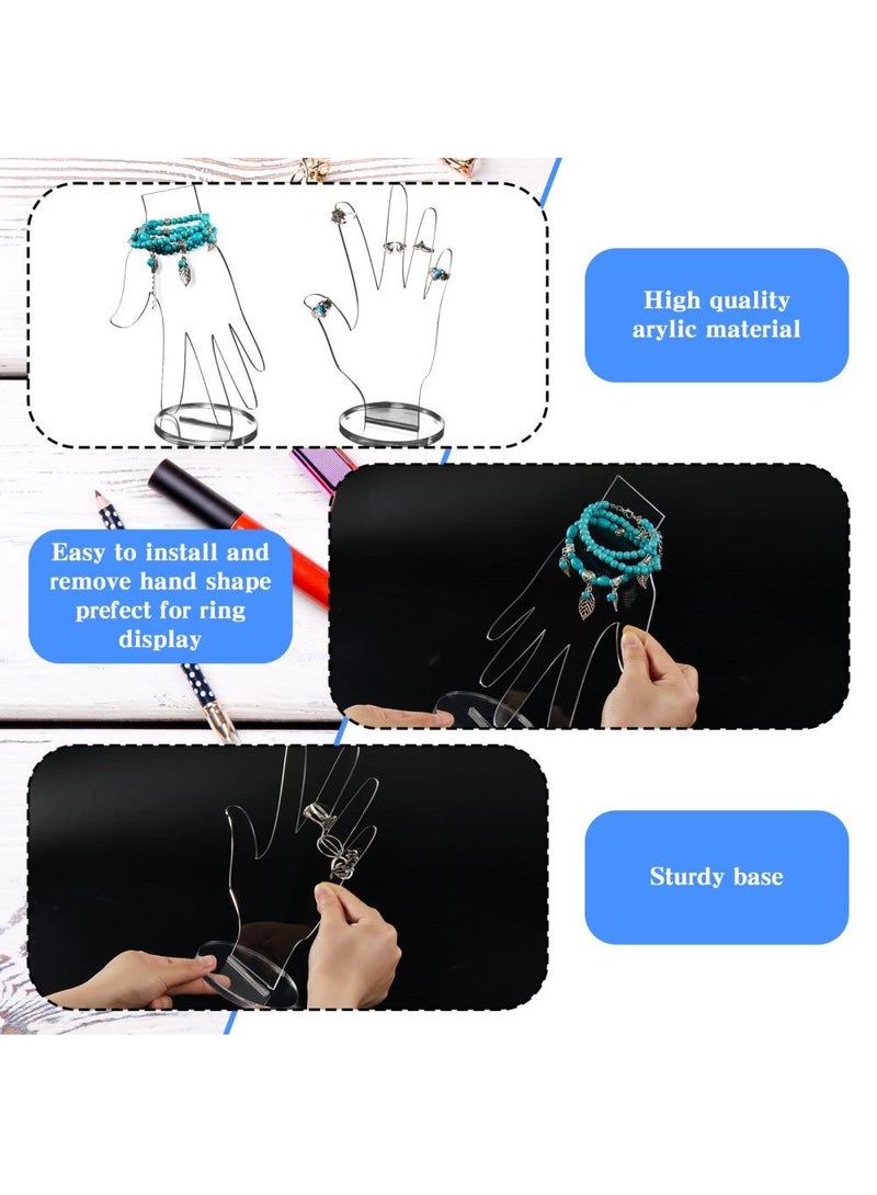 KASTWAVE 4 Pcs Clear Hand Ring Holder Set Acrylic Hand Form Jewelry Display Bracelet Ring Stand Holder Fingers Jewelry Organizer Transparent Aesthetic Mannequin Display for Necklaces Selling Room Decor - Image 3