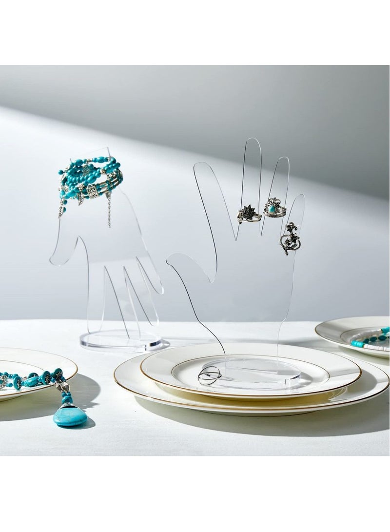 KASTWAVE 4 Pcs Clear Hand Ring Holder Set Acrylic Hand Form Jewelry Display Bracelet Ring Stand Holder Fingers Jewelry Organizer Transparent Aesthetic Mannequin Display for Necklaces Selling Room Decor - Image 4