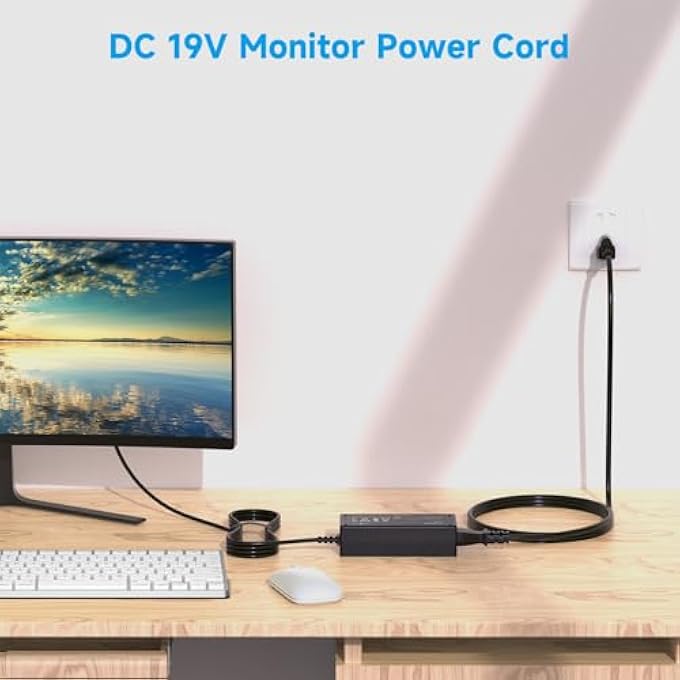 rayihni كابل طاقة 19 فولت متوافق مع شاشة ASUS LCD 22'' 23'' 24'' 27''، VX238H VX238H-W VX228 VX228H VX248 شاشة ألعاب LED G-SYNC؛ MX279H VX239H VX279H MX239H كابل إمداد الطاقة - Image 3