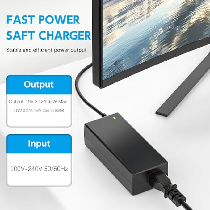 rayihni كابل طاقة 19 فولت متوافق مع شاشة ASUS LCD 22'' 23'' 24'' 27''، VX238H VX238H-W VX228 VX228H VX248 شاشة ألعاب LED G-SYNC؛ MX279H VX239H VX279H MX239H كابل إمداد الطاقة - Image 2