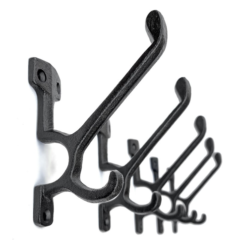 Ambipolar 5 Pack Decorative Cast Iron Heavy Duty Double Hooks Wall Mounted Coat Hooks Vintage Inspired Antique Black Type7 Type