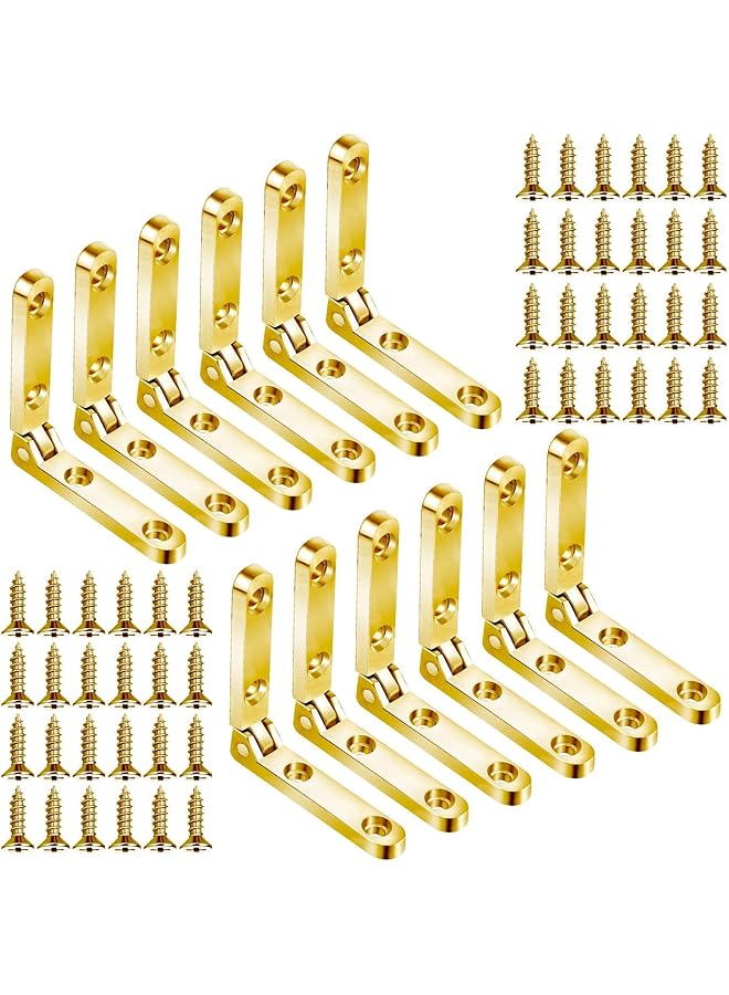 S-TOP 12 Pcs 90 Degree Brass Hinges for Wooden Boxes with 24 Screws, Small Cabinet Hinges for Jewelry Boxes, Craft Boxes, Chests – Durable, Corrosion-Resistant Hardware, Easy to Install (Gold, 1.18x1.18In) - Image 1