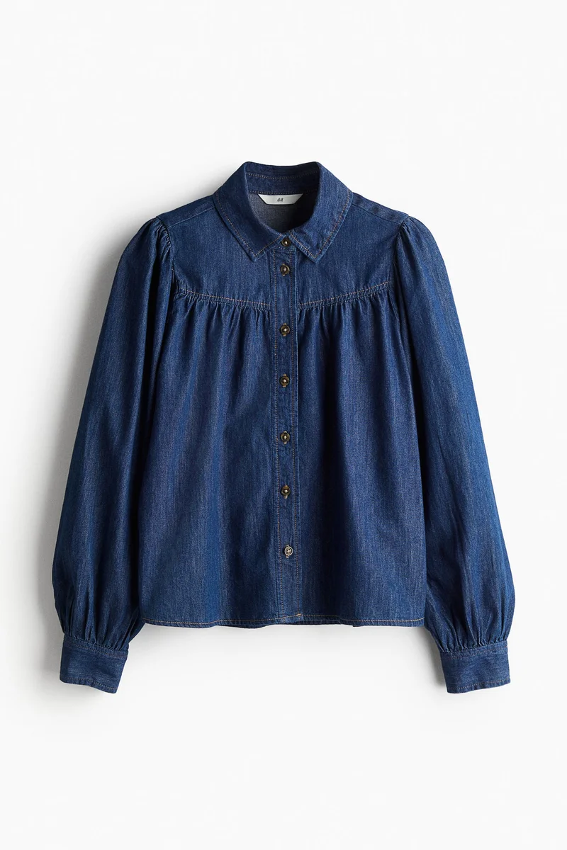 H&M Puff-sleeved denim blouse