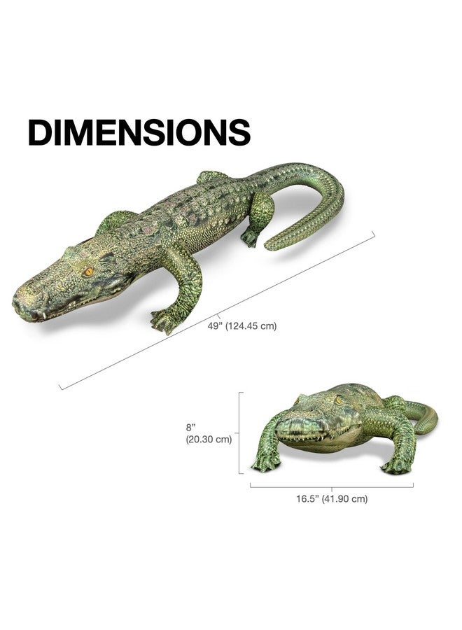 Jet Creations جيت كريشنز تمساح قابل للنفخ 49" (76" من الرأس إلى الذيل) طويل، أخضر مع نقش درع، حيوان بري واقعي، تميمة فريق رياضي، ديكور للبركة، حديقة، دعامة تصوير، طارد للطيور، 1 قطعة - Image 3