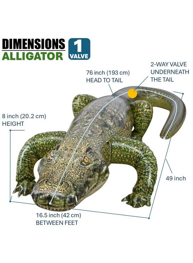 Jet Creations جيت كريشنز تمساح قابل للنفخ 49" (76" من الرأس إلى الذيل) طويل، أخضر مع نقش درع، حيوان بري واقعي، تميمة فريق رياضي، ديكور للبركة، حديقة، دعامة تصوير، طارد للطيور، 1 قطعة - Image 2