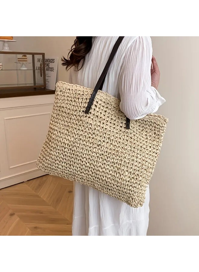 Beach Bags Straw Large Tote with Full Zip & Lining for Women 47x37cm | Beach Bag for Ladies with Zipper Closure | Woven Raffia Beach Tote with PU Leather Shoulder Straps | Summer Shoulder Bag for Women | Large Capacity Travel Tote, Shopping Bag, Vacation Bag, Holiday Bag, Resort Bag | Boho Woven Handbag with Inner Lining | Lightweight Natural Straw Summer Bag | Ladies Handbag | Casual Tote Bag | Pool Bag | Picnic Bag | Weekend Bag | Outdoor Bag | Everyday Carry Bag | Fashion Tote for Women | Beach Accessories | Vacation Essentials | Resort Wear Bag | Ladies Shoulder Bag | Travel Handbag | Large Shopper Tote | Eco Friendly Woven Bag | Lightweight Holiday Tote | Summer Fashion Bag | Women's Beach Carryall | Tablet Tote | Oversized Straw Bag | Elegant Bohemian Handbag, Beige - Image 2