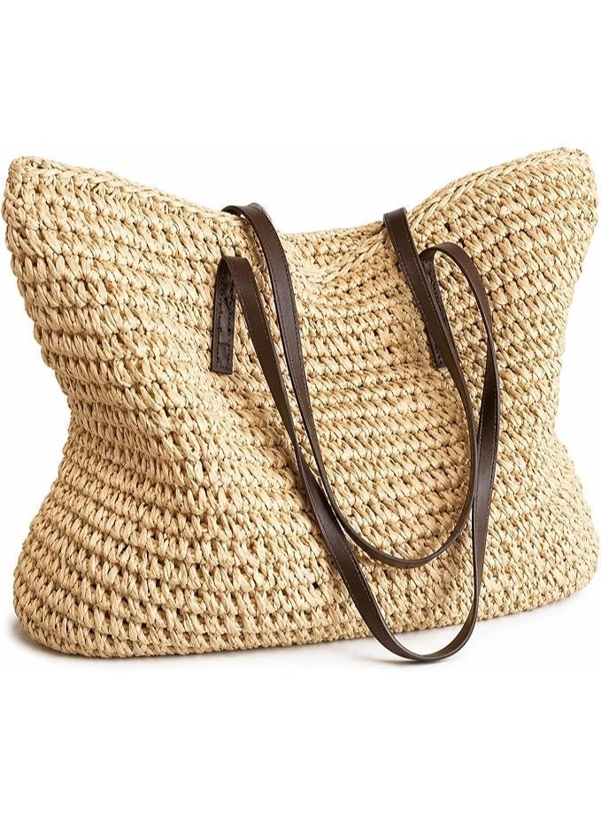 Beach Bags Straw Large Tote with Full Zip & Lining for Women 47x37cm | Beach Bag for Ladies with Zipper Closure | Woven Raffia Beach Tote with PU Leather Shoulder Straps | Summer Shoulder Bag for Women | Large Capacity Travel Tote, Shopping Bag, Vacation Bag, Holiday Bag, Resort Bag | Boho Woven Handbag with Inner Lining | Lightweight Natural Straw Summer Bag | Ladies Handbag | Casual Tote Bag | Pool Bag | Picnic Bag | Weekend Bag | Outdoor Bag | Everyday Carry Bag | Fashion Tote for Women | Beach Accessories | Vacation Essentials | Resort Wear Bag | Ladies Shoulder Bag | Travel Handbag | Large Shopper Tote | Eco Friendly Woven Bag | Lightweight Holiday Tote | Summer Fashion Bag | Women's Beach Carryall | Tablet Tote | Oversized Straw Bag | Elegant Bohemian Handbag, Beige - Image 1