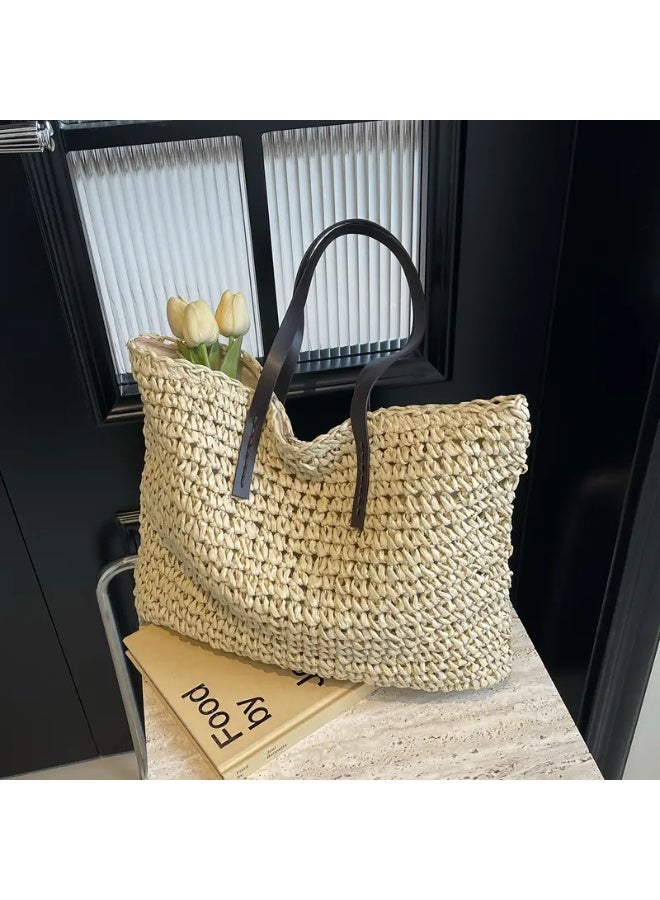 Beach Bags Straw Large Tote with Full Zip & Lining for Women 47x37cm | Beach Bag for Ladies with Zipper Closure | Woven Raffia Beach Tote with PU Leather Shoulder Straps | Summer Shoulder Bag for Women | Large Capacity Travel Tote, Shopping Bag, Vacation Bag, Holiday Bag, Resort Bag | Boho Woven Handbag with Inner Lining | Lightweight Natural Straw Summer Bag | Ladies Handbag | Casual Tote Bag | Pool Bag | Picnic Bag | Weekend Bag | Outdoor Bag | Everyday Carry Bag | Fashion Tote for Women | Beach Accessories | Vacation Essentials | Resort Wear Bag | Ladies Shoulder Bag | Travel Handbag | Large Shopper Tote | Eco Friendly Woven Bag | Lightweight Holiday Tote | Summer Fashion Bag | Women's Beach Carryall | Tablet Tote | Oversized Straw Bag | Elegant Bohemian Handbag, Beige - Image 5