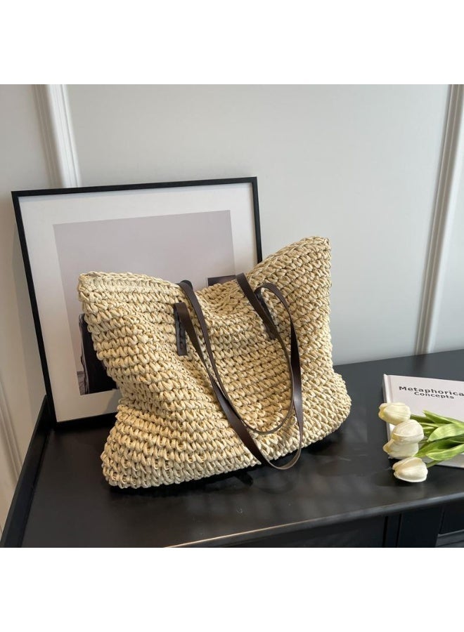 Beach Bags Straw Large Tote with Full Zip & Lining for Women 47x37cm | Beach Bag for Ladies with Zipper Closure | Woven Raffia Beach Tote with PU Leather Shoulder Straps | Summer Shoulder Bag for Women | Large Capacity Travel Tote, Shopping Bag, Vacation Bag, Holiday Bag, Resort Bag | Boho Woven Handbag with Inner Lining | Lightweight Natural Straw Summer Bag | Ladies Handbag | Casual Tote Bag | Pool Bag | Picnic Bag | Weekend Bag | Outdoor Bag | Everyday Carry Bag | Fashion Tote for Women | Beach Accessories | Vacation Essentials | Resort Wear Bag | Ladies Shoulder Bag | Travel Handbag | Large Shopper Tote | Eco Friendly Woven Bag | Lightweight Holiday Tote | Summer Fashion Bag | Women's Beach Carryall | Tablet Tote | Oversized Straw Bag | Elegant Bohemian Handbag, Beige - Image 4