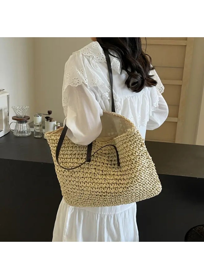 Beach Bags Straw Large Tote with Full Zip & Lining for Women 47x37cm | Beach Bag for Ladies with Zipper Closure | Woven Raffia Beach Tote with PU Leather Shoulder Straps | Summer Shoulder Bag for Women | Large Capacity Travel Tote, Shopping Bag, Vacation Bag, Holiday Bag, Resort Bag | Boho Woven Handbag with Inner Lining | Lightweight Natural Straw Summer Bag | Ladies Handbag | Casual Tote Bag | Pool Bag | Picnic Bag | Weekend Bag | Outdoor Bag | Everyday Carry Bag | Fashion Tote for Women | Beach Accessories | Vacation Essentials | Resort Wear Bag | Ladies Shoulder Bag | Travel Handbag | Large Shopper Tote | Eco Friendly Woven Bag | Lightweight Holiday Tote | Summer Fashion Bag | Women's Beach Carryall | Tablet Tote | Oversized Straw Bag | Elegant Bohemian Handbag, Beige - Image 3
