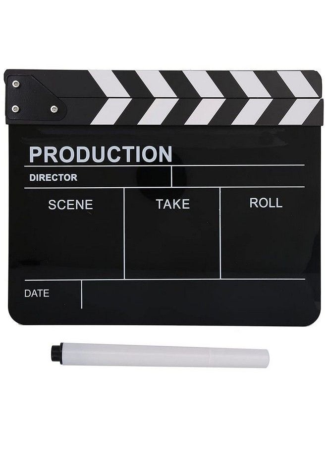 Acouto Director Clip Board Acrylic Director Scene Clapperboard Tv Movie Action Board Film Cut Prop With Pen Directors Clapperboard 11.8 X 9.8 X 0.7Inch (Black)  - Image 1