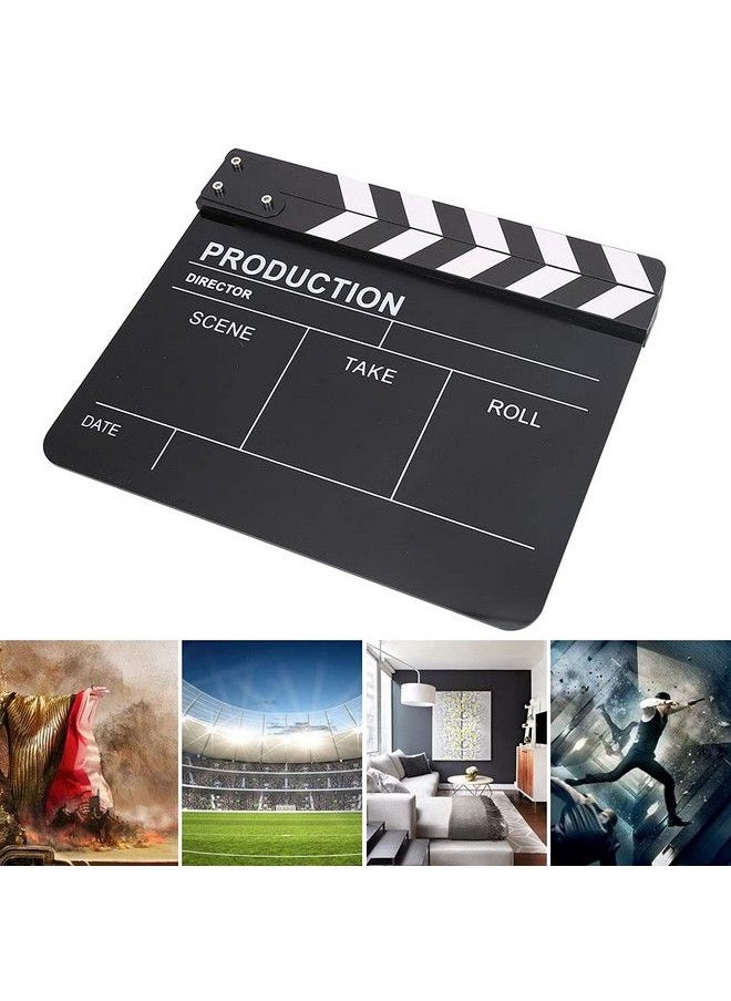 Acouto Director Clip Board Acrylic Director Scene Clapperboard Tv Movie Action Board Film Cut Prop With Pen Directors Clapperboard 11.8 X 9.8 X 0.7Inch (Black)  - Image 4