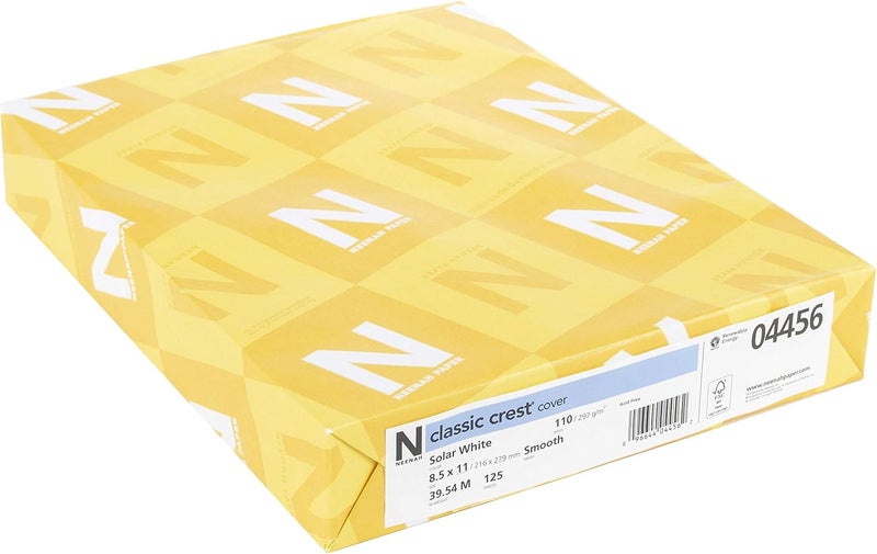 Neenah Paper Classic Crest Cardstock, 110lb, Solar White, 8.5" x 11", 125 Sheets - Image 1