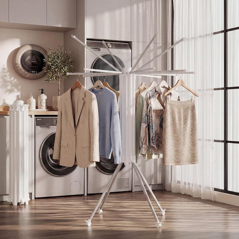 RFOUO Clothes Drying Rack Aluminum-4 Legs 16rods Single Layer, Portable Foldable Drying Rack,Space Saving Laundry Drying Rack,Drying Rack Clothing for Laundry Bedroom Household - Image 2