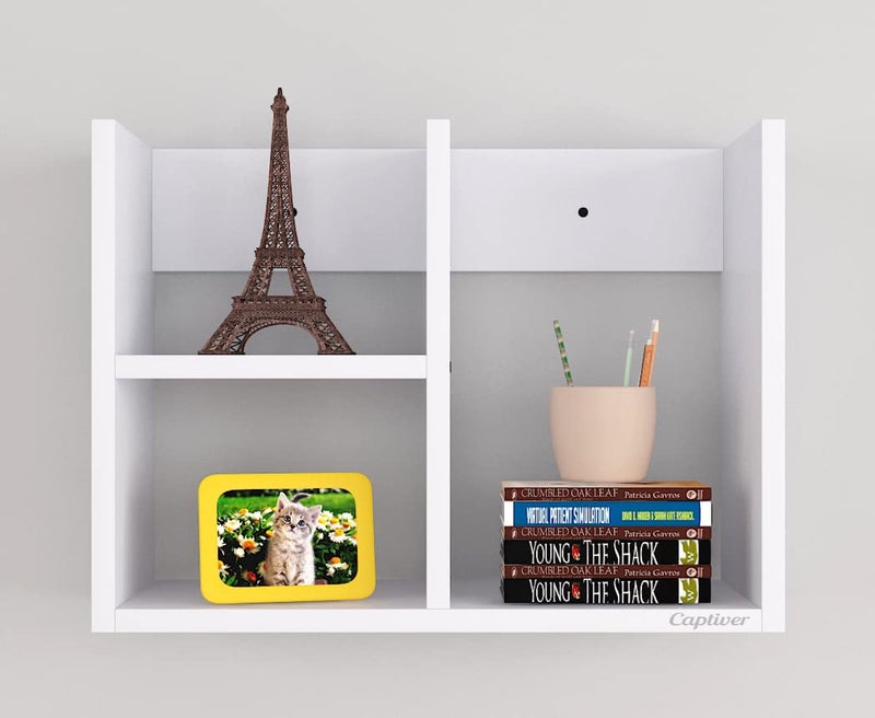 Captiver Engineered Wood Wall Mount Rich Books Shelf Racks Tier 3 Matte White II Open Wooden Brackets Shelves Multipurpose Library Storage Living Room Study Bedroom Organizer