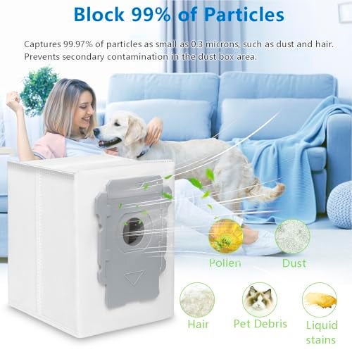 Bluearks 26 قطعة غيار لجهاز iRobot Roomba i7 i7+ i3 i3+ i4 i4+ i5 i5+ i6 i6+ i8 i8+ E5 E6 E7 ملحقات مكنسة الروبوت، 2 أسطوانة مطاطية 8 فلاتر 8 فرش جانبية 8 أكياس مكنسة (لا تناسب Combo J7+)  - Image 4