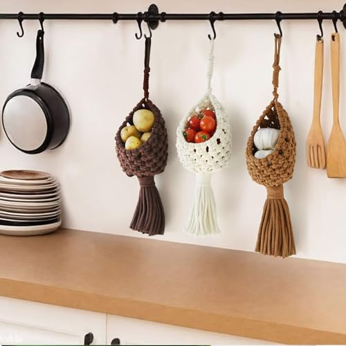 Jakalin Macrame Basket Decor Set of 3 Boho Basket Decor for Home Macrame Wall Hanging Storage Baskets for Living Room, Bedroom, Entryway Handmade Boho Art, Rustic Home Decor ﻿ - Image 4