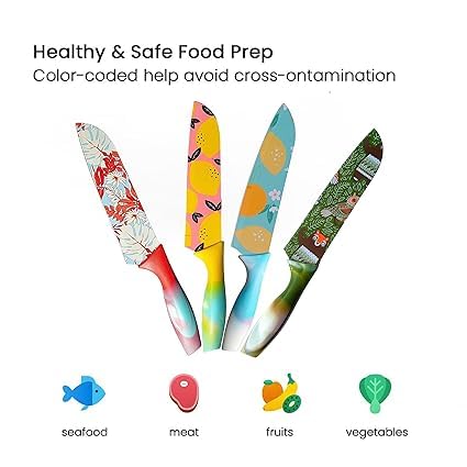 NAIDEV Stainless Steel ColorPrinted Santoku Knife Kitchen Accessories Multicolored Colorful NonStick Coating Blade for Home Kitchen NonSlip Handle with Blade Cover - Image 4