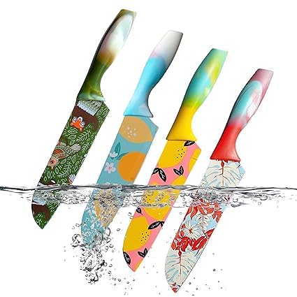 NAIDEV Stainless Steel ColorPrinted Santoku Knife Kitchen Accessories Multicolored Colorful NonStick Coating Blade for Home Kitchen NonSlip Handle with Blade Cover - Image 3