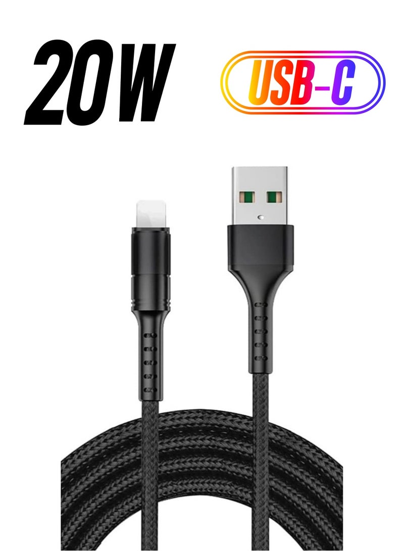 ELTRAZONE Nylon fast charging cable, 3A lighting charger cable, CE, FCC, ROSH Certified, compatible with iPhone13 /iPhone13 mini/iPhone 13 Pro/iPhone13 Pro Max (Black, 1.2M)  - Image 1