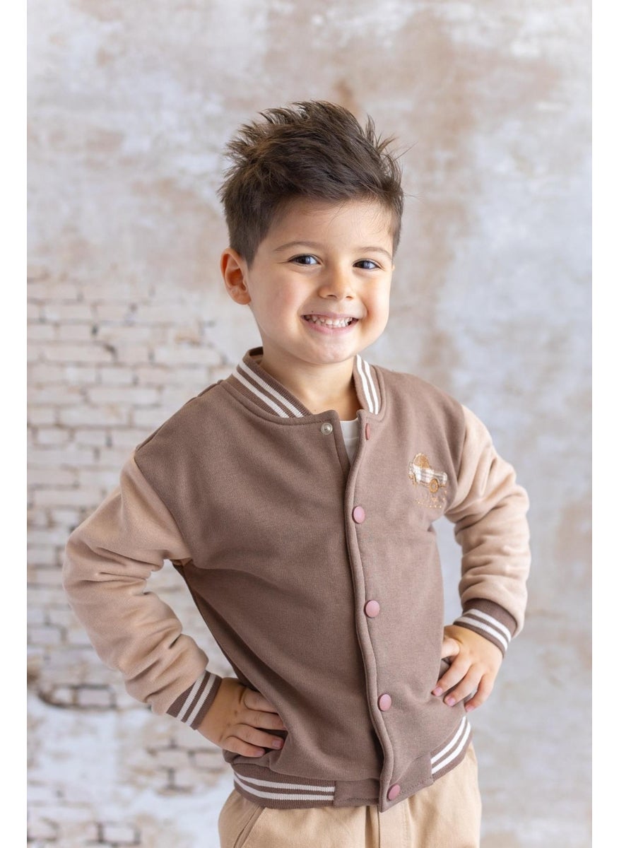 Mininio Baby Boy Embroidered Detailed Bomber Jacket - Brown 